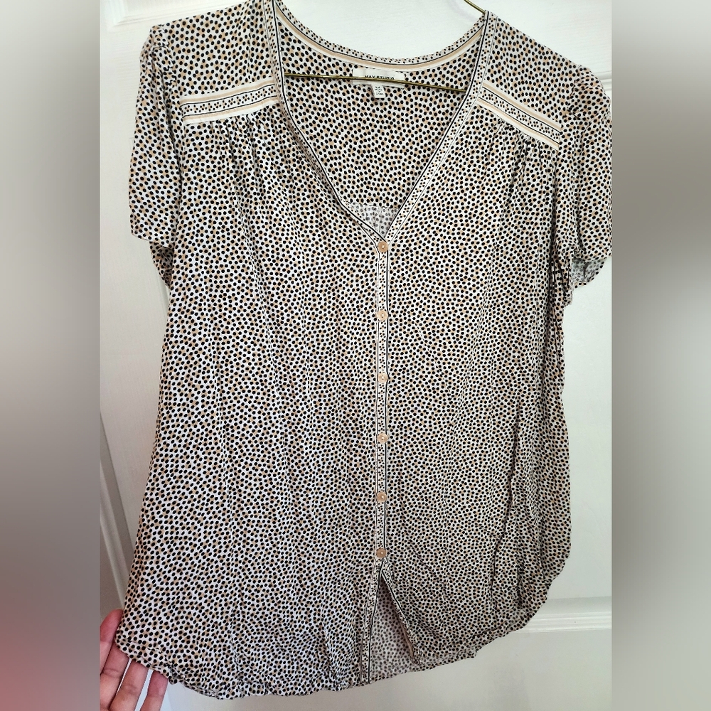 💐2/$25 Max Studio Shirt and Pants Matching Set neutral dot pattern, size S/M